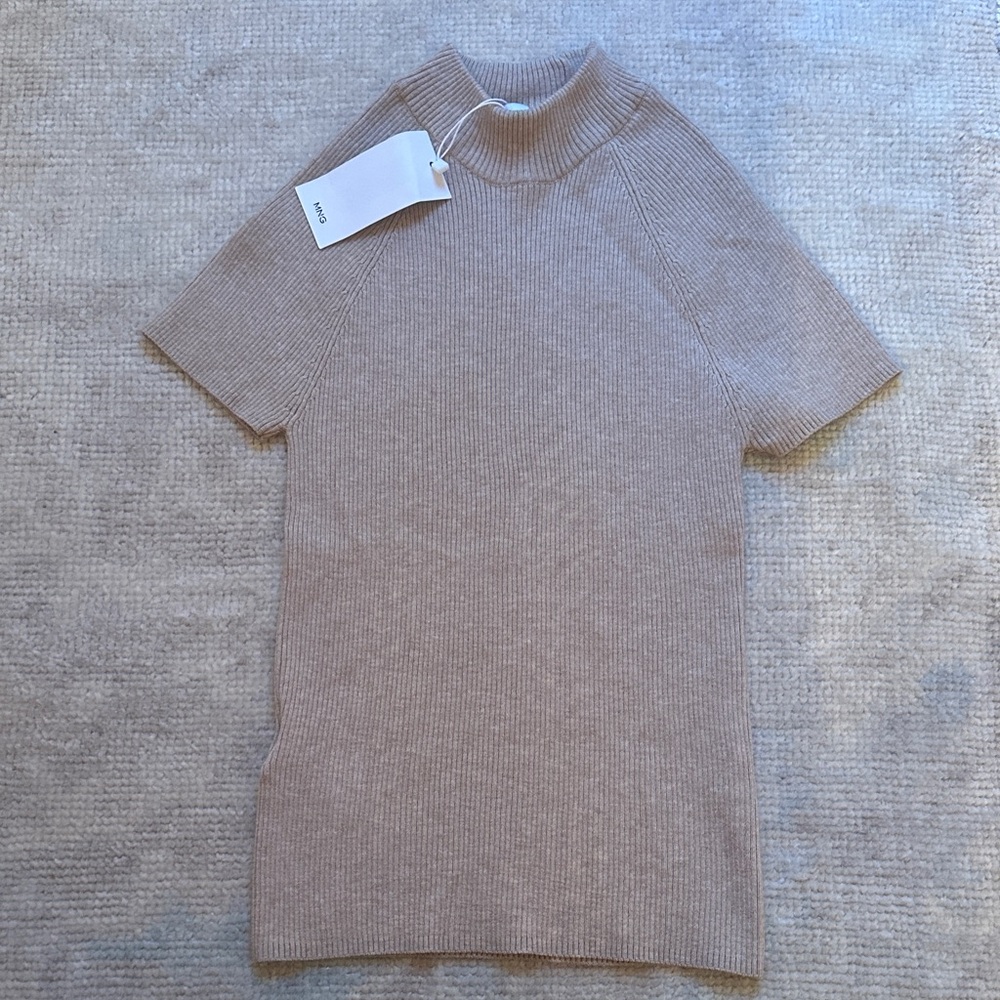 Mango Camel Ribbed Turtleneck Sweater